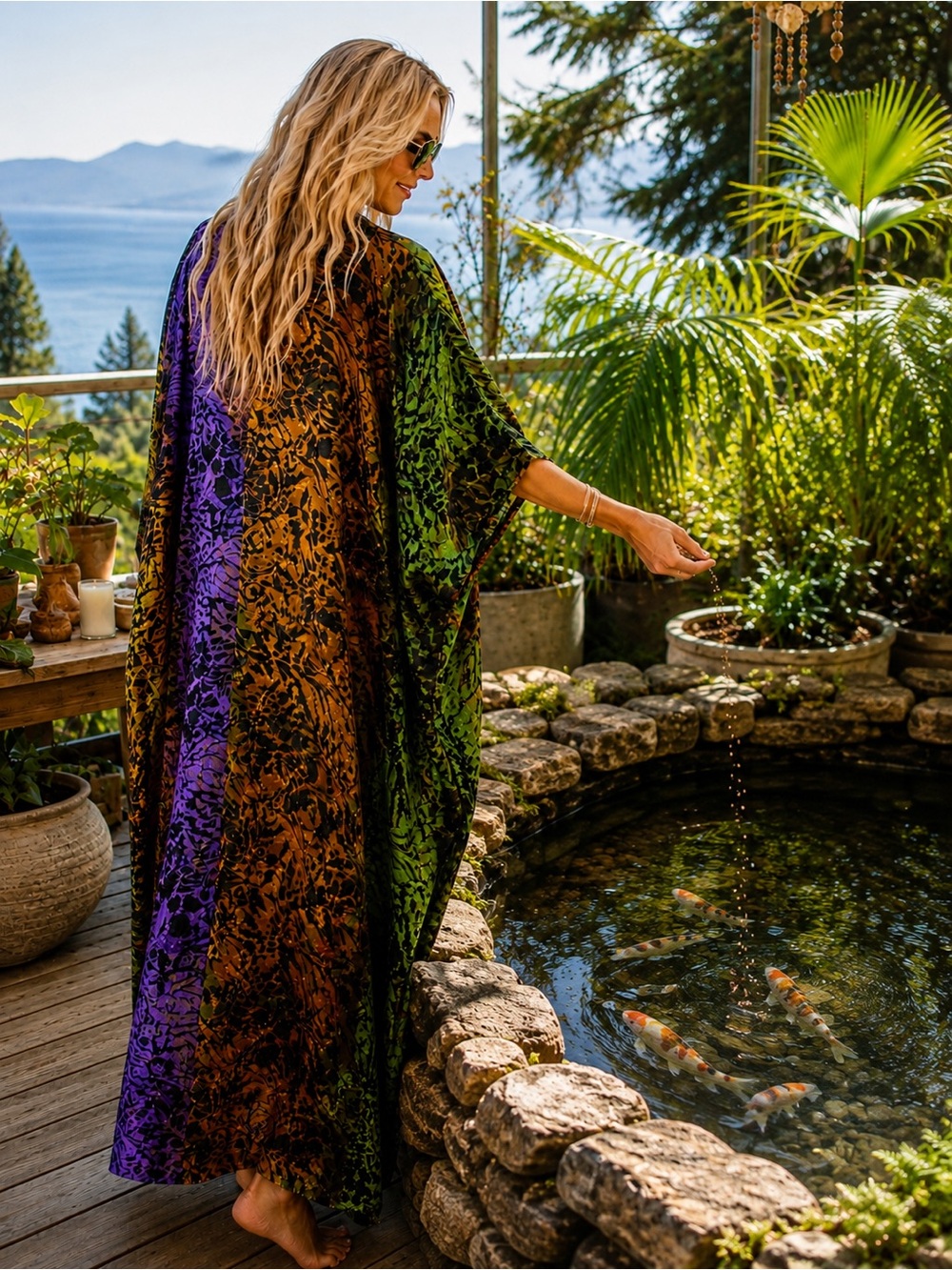 MULTICOLOR ANIMAL PRINT SATIN KAFTAN | PURPLE OLIVE BRONZE | BOHO LUXE | O/S